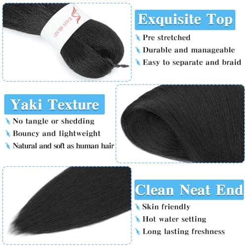 Pre Stretched Braiding Hair 20 Inch 8 Pack Long Braiding Hair Pre Stretched Hair For Braiding Hot Water Setting Soft Yaki Texture Synthetic Crochet Braids Hair For Women Girls (20Inch,1B) - Image 3