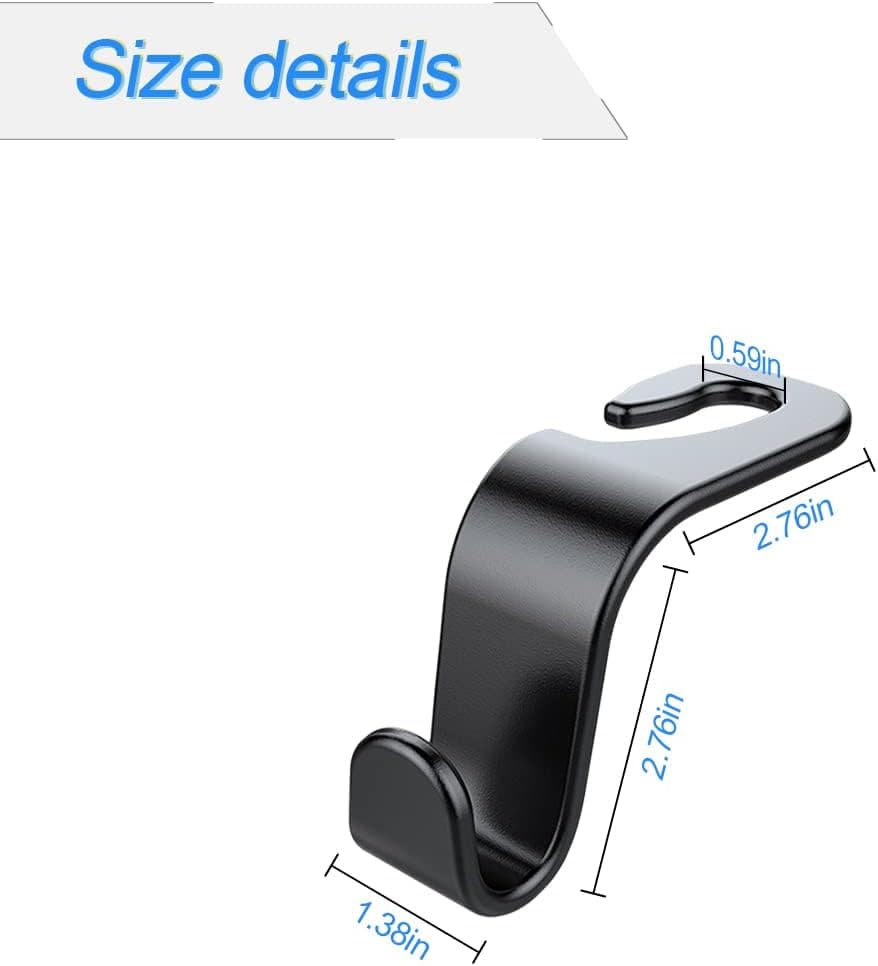 Car Back Seat Headrest Hooks, 4 Pack Black Stylish Back Seat Hanger for Car Handbag Clothes Coats Grocery Bags, Car Interior Accessories (Black2) - Image 2