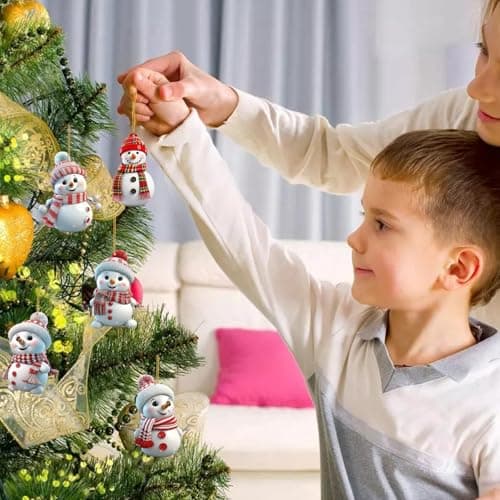 Christmas Ornaments Cute Snowman Acrylic Ornaments for Christmas Tree Decorations White Snowman with Hat Christmas Hanging Ornament Ornament Hanging Decorations for Christmas Tree Decor 5pcs - Image 2