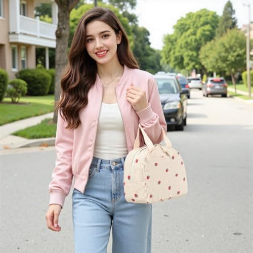 Bluboon Lunch Bag for Women Men Cute Corduroy Lunch Tote Bags Reusable Insulated Lunch Box Large Capacity Reusable Insulated Cooler for Work Picnic or Travel - Image 3