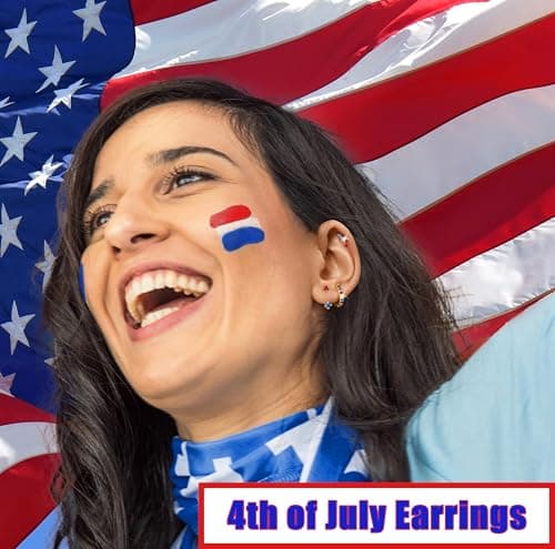 4th of July Earrings for Women Outfits Accessories, Fourth of July Deals Independence Day Patriotic Dress Shirts, USA American Flag Red White Blue Hoop Stud Jacket Jewelry - Image 4