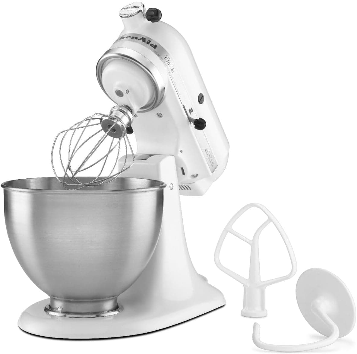 KitchenAid Classic Series 4.5 Quart Tilt-Head Stand Mixer K45SS, White White Mixer - Image 4