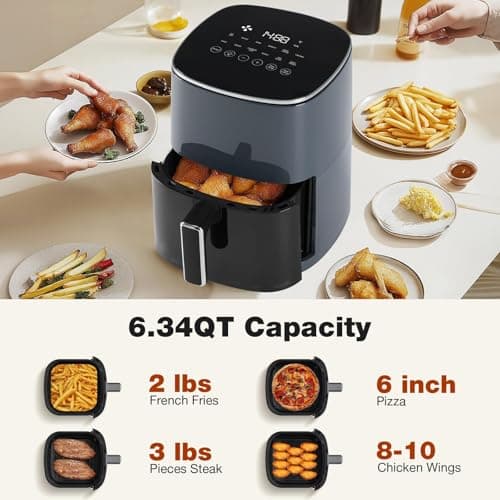 OLIXIS Air Fryer 6 Quart with Window Square Air Fryer 12-in-1 Air Fry, Roast, Reheat, Dehydrate, Bake, Steam, Fries, Custard, Chicken, Wings, Sea Food, Vegetabels,400F Grey - Image 4