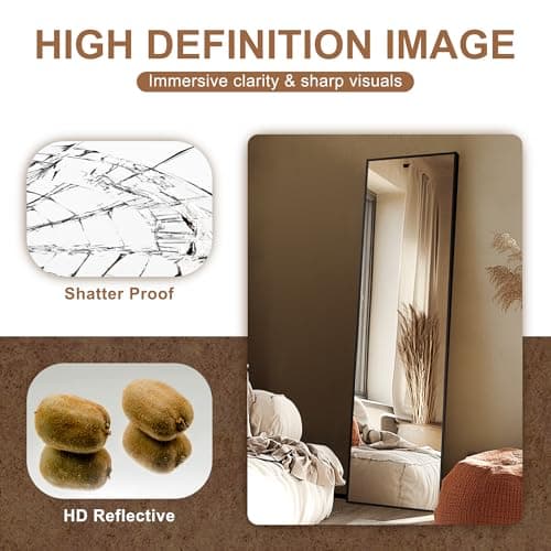 Delma Wall Full Length Mirror,Standing Mirror Full Body,Large Floor for Wall Door Bedroom Bathroom Living Room with Aluminium Frame(with Stand,56x15-Black) - Image 3