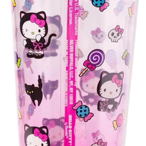 Silver Buffalo Sanrio Hello Kitty Halloween Costume Black Cat and Candy Plastic Cold Cup with Lid and Straw Topper, 24 Ounces - Image 5
