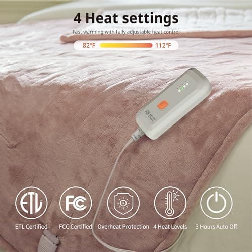 GOTCOZY Heated Blanket Electric Throw 50''X60''- Soft Silky Plush Electric Blanket with 4 Heating Level & 3 Hour Auto Off Heating Blanket, ETL Certified Machine Washable (Rose Dust) - Image 4