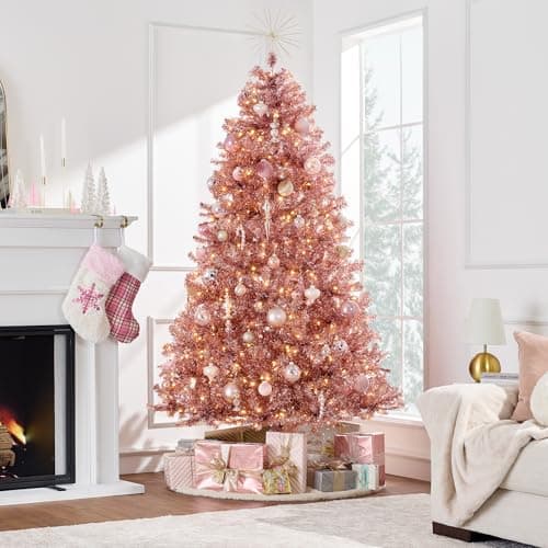 Best Choice Products 6ft Prelit Tinsel Christmas Tree, Artificial Seasonal Holiday Decoration w/ 1,000 Branch Tips, Stand - Pink - Image 2