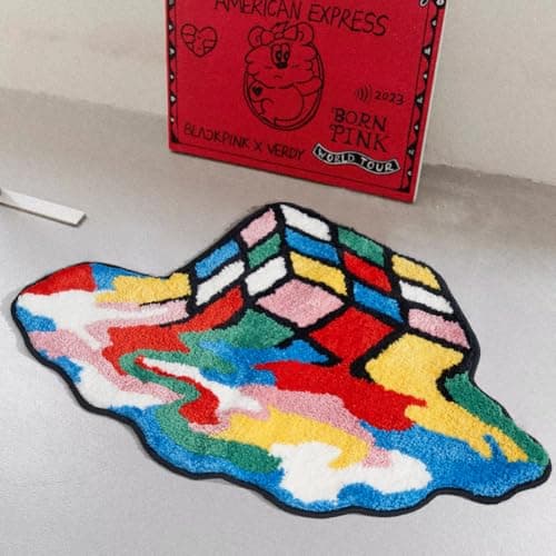 ELDONE Melted Magic Cube Rug, Funky Aesthetic Area Rugs 34 x 24 inch Non Slip Washable, Abstract Cute Unique Bathroom Bedroom Small Rugs, Funny Colorful Cool Rugs - Image 2