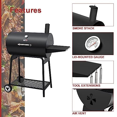 Royal Gourmet CC1830 30 Inch Barrel Charcoal Grill with Warming Rack, Outdoor BBQ Grill with 627 Sq. In. Grilling Space for Backyard, Patio and Parties, Black - Image 5