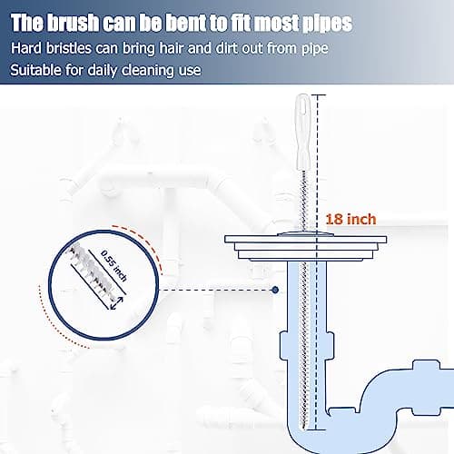 35.5inch Drain Clog Remover(1pcs), 25inch Drain Snake Hair Remover(6pcs) ＆ Cleaning Brush(2pcs), Hair Catcher Drain Auger Cleaner Tool Set For Toilet, Kitchen Sink, Bathroom Tub, Sewer, 9 Pack - Image 3