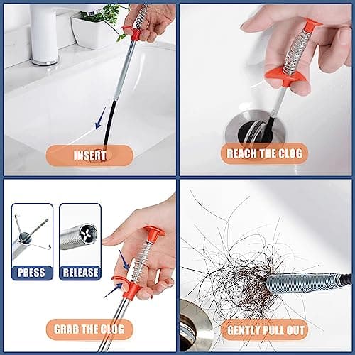 35.5inch Drain Clog Remover(1pcs), 25inch Drain Snake Hair Remover(6pcs) ＆ Cleaning Brush(2pcs), Hair Catcher Drain Auger Cleaner Tool Set For Toilet, Kitchen Sink, Bathroom Tub, Sewer, 9 Pack - Image 4