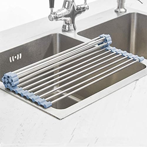 MECHEER Over The Sink Dish Drying Rack, Roll Up Dish Drying Rack Kitchen Dish Rack Stainless Steel Sink Drying Rack, Foldable Dish Drainer, Gray - Image 5