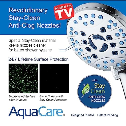 AquaCare High Pressure 8-mode Handheld Shower Head - Anti-clog Nozzles, Built-in Power Wash to Clean Tub, Tile & Pets, Extra Long 6 ft. Stainless Steel Hose, Wall & Overhead Brackets - Image 3