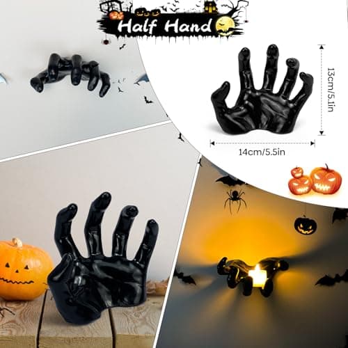 Halloween Decor Indoor, 4 Packs Creepy Reaching Hands with LED Candles, Life-Sized Gothic Wall Decor for Horror, Spooky Halloween Decorations for Home, Party, Goth & Dark Academia Style - Image 6