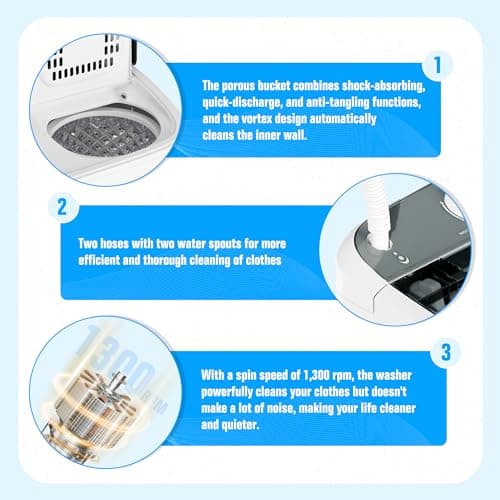 INTERGREAT Portable Washing Machine with Longer Hose, Twin Tub Washer Mini Compact Laundry Machine with Drain Pump, 16lbs Portable Washer Dryer Combo for Dorms, Apartments, Grey - Image 5