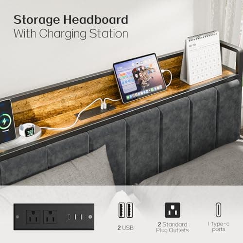 Liians Queen Bed Frame with Headboard, Metal Platform Bed with Smart LED Lights and USB Charging Station, Easy Assembly, No Box Spring Needed - Image 4