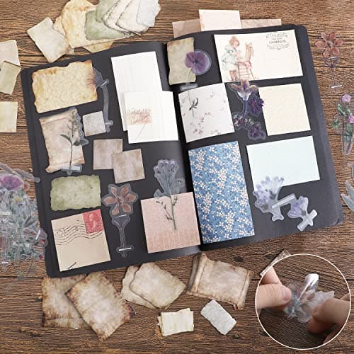 445 PCS Vintage Scrapbook Paper Journaling Scrapbooking Supplies Kit Aesthetic Decorative Craft Paper include 40 Sheet Flowers Stickers for Planner, Bullet Journaling, Junk Journal, Retro Crafts - Image 4