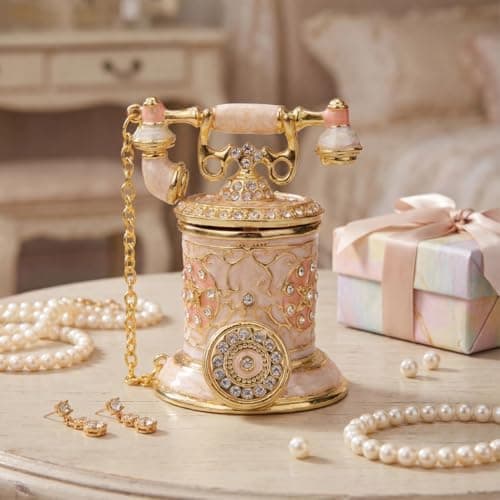 Amazon.com: Furuida Vintage Telephone Trinket Box Hinged Enamel Hand Painted Jewelry Box Decorative Telephone Ornaments Gift for Home Decor (Pink) : Home & Kitchen - Image 4