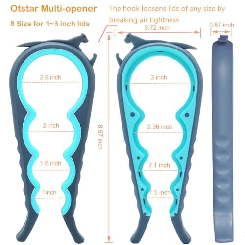 Otstar Jar Opener Bottle Opener and Can Opener for Weak hands, Seniors with Arthritis and Anyone with Low Strength, Mutil Jar Opener Get Lids Off Easily (Blue and Grey) - Image 2