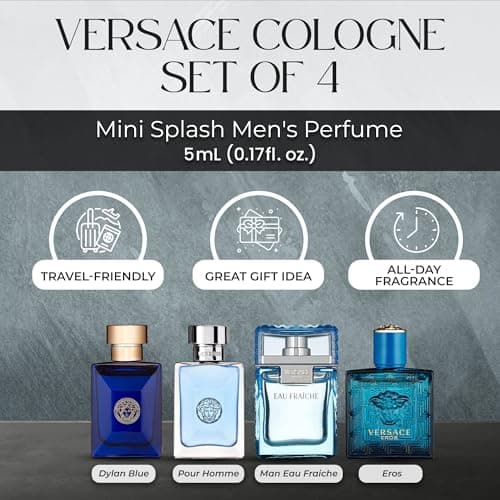 Versace Cologne for Men Set of 4 Mini Eros, Pour Homme, Dylan Blue, Eau Fraiche Perfume for Men Fragrance Sampler Set - Designer Mens Cologne Samples (4 Count, 0.17 oz) - Image 2