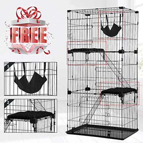 BestPet 3-Tier 67 Inch Cat Cage Enclosre Cat Crate Ferret Cage Cat Kennel Cat Playpen with Free Hammock 3 Cat Bed 3 Front Doors 2 Ramp Ladders Perching Shelves - Image 3