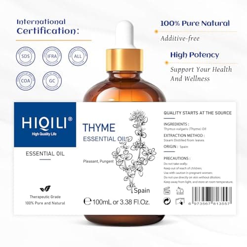 HIQILI 3.38 Fl Oz Thyme Essential Oil, 100% Pure Undiluted for Hair, Skin, Diffuser, Aromatherapy, Includes 10ML Travel Bottle - 100ML - Image 7