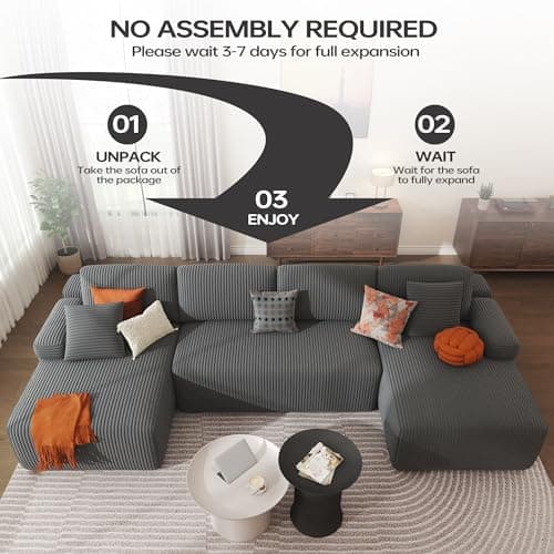 DURASPACE 126.2'' Modular Sectional Sofa, Convertible U Shaped Cloud Couch with Memory Foam, Corduroy Boneless Sectional Couches for Living Room, No Assembly Required (Gray) - Image 4
