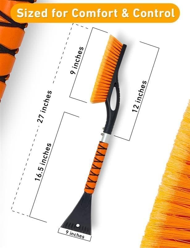 EcoNour 27" Aluminum Ice Scrapers for Car Windshield | Car Snow Scraper Window and Snow Brush with Ergonomic Foam Grip Winter Accessories (Orange) Orange 27" - Image 2