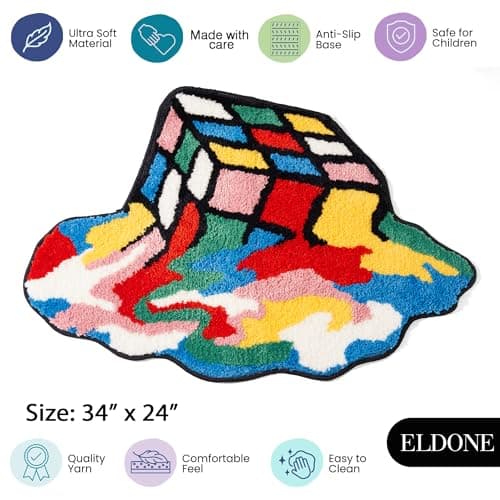 ELDONE Melted Magic Cube Rug, Funky Aesthetic Area Rugs 34 x 24 inch Non Slip Washable, Abstract Cute Unique Bathroom Bedroom Small Rugs, Funny Colorful Cool Rugs - Image 4