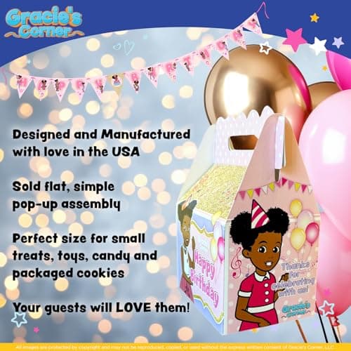 Gracie’s Corner Birthday Party Gable Treat Box, Custom Printed Party Treat Boxes, Party Supplies for Girls’ Birthdays, Baby Showers, and More, Favor Boxes for Party Gifts, and Treats, 8 Count (Pink and Gold) - Image 5