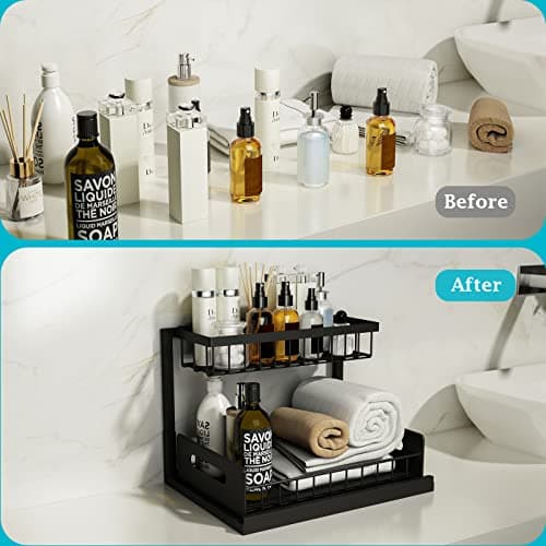 REALINN Under Sink Organizer, Pull Out Cabinet Organizer Slide Out Sink Shelf Cabinet Storage Shelves, Storages for Kitchen Bathroom, Black, 2 Pack - Image 4