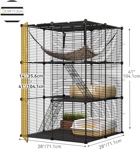 YITAHOME Cat Cage Indoor Cat Enclosures DIY Cat Playpen Metal Kennel with Extra Large Hammock for 1-2 Cats, Ferret, Chinchilla, Rabbit, Small Animals - Image 3