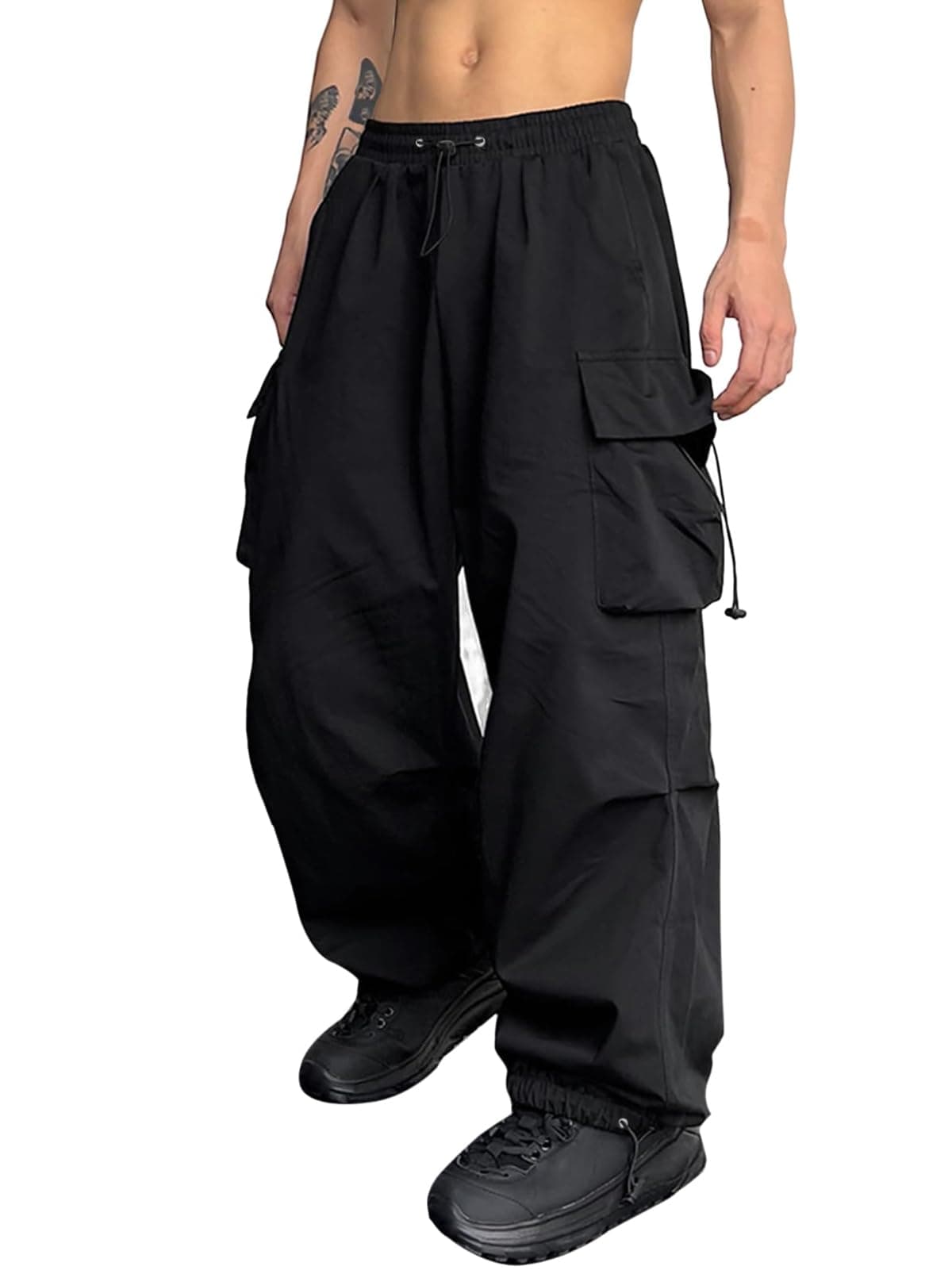 ZAFUL Men's Parachute Pants Casual Baggy Cargo Drawstring Trouser 1-black XX-Large