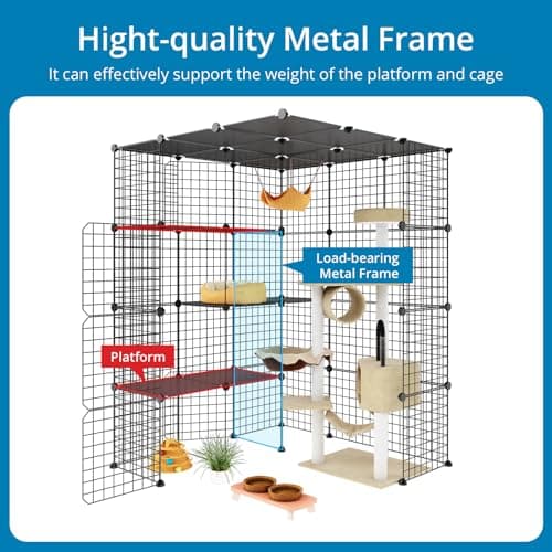 Eiiel Large Cat Cage, Enclosures Indoor with Balcony, DIY Playpen Detachable Metal Wire Kennels Crate 3x3x4 Large Exercise Place Ideal for 1-3 Cats - Image 6