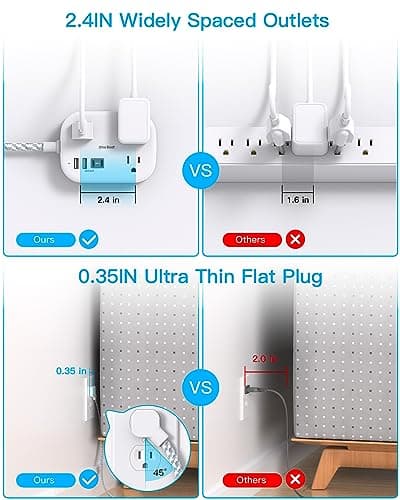Cruise Essentials 2025,One Beat Travel Power Strip with USB C,Flat Plug Extension Cord with 3 Outlets 4 USB Ports(2 USB C),5 ft Desk Wall Outlet Extender,Non Surge Protector for Cruise,Dorm Room,ETL - Image 4