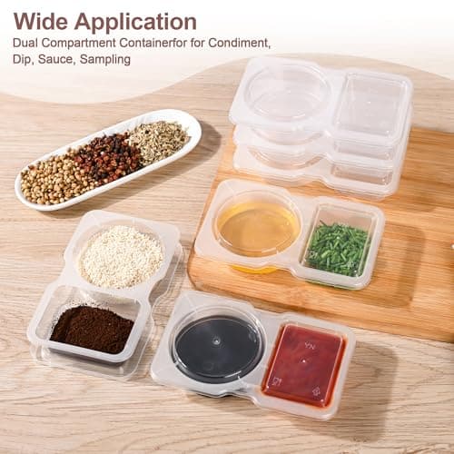 RXRRXR 20PCS Double Compartment Condiment Container With Lids - Reusable Snack Pack Containers for Take-out Sauces - Image 4