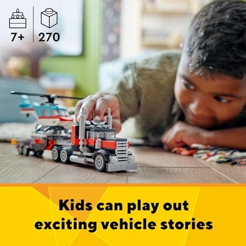 LEGO Creator 3 in 1 Flatbed Truck with Helicopter Toy, Transforms from Flatbed Truck Toy to Propeller Plane to Hot Rod and SUV Car Toys, Gift Idea for Boys and Girls Ages 7 Years Old and Up, 31146 - Image 2