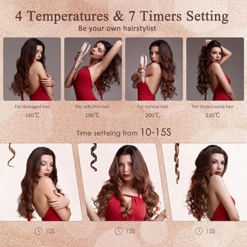 BUJIYI Automatic Rotating Curling Iron, Automatic Curler, 1-inch Large Rotating Barrel, 4 Temperature Settings, 3 Heating Time Adjustments, Suitable for Hair Lengths 6-25 Inches (Gold) - Image 7
