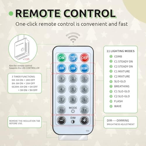 GOOBED Prelit Green Christmas Tree 7.5FT with Remote Control, Pre-Lit Green Artificial Hinged Spruce Christmas Tree with 1450 Tips, 550 LED Lights and 11 Light-Modes for Home, Party Decoration - Image 6