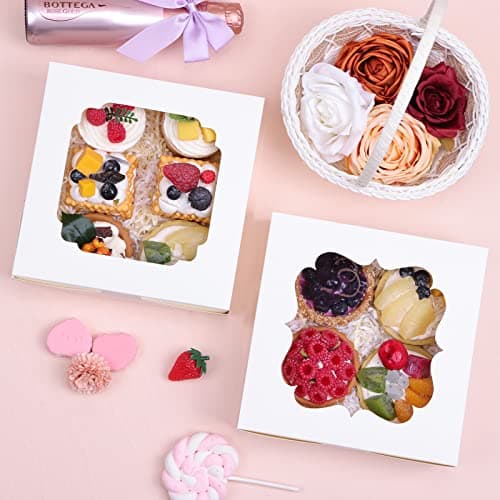 TOMNK 60pcs Cookie Boxes, 8x8x2.5 Inches Bakery Boxes with 2 Style Windows for Chocolate Strawberries, Pie, Pastry, Dessert, Cake - Image 5