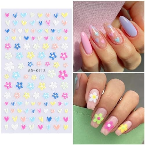 VOTACOS Flower Nail Art Stickers Decals 5D Embossed Nail Decals Spring Summer Daisy Nail Art Design Self-Adhesive Nail Supplies Accessories 3D Flower Nail Stickers for Women Nail DIY Decoration - Image 3