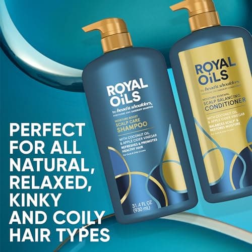 Head & Shoulders Royal Oils Dandruff Shampoo and Conditioner Set, Coconut Oil & Apple Cider Vinegar, Moisture Renewal, Scalp Relief, Curly & Coily Hair, Anti Dandruff, 31.4 Fl Oz Each, 2 Pack - Image 3