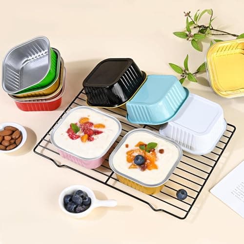 40 Pack Mini Cake Pans with Lids, 5oz Square Aluminum Foil Brownie Baking Cups, Muffin Tin Ramekins, Disposable Dessert Cupcake Cups for Wedding Birthday Party, Gold - Image 6