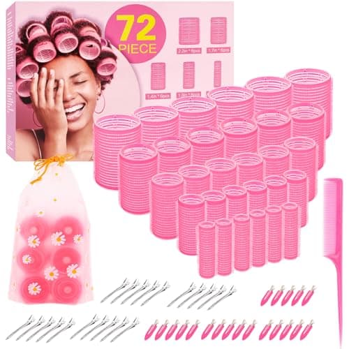 5 Size Hair Rollers, 72Pcs Roller Set, Hair Curlers for Blowout Look Long, Short Hair, Jumbo Large Big Small 30 Hair Rollers, 40 Roller Clips, Tail Comb, Storage Bag