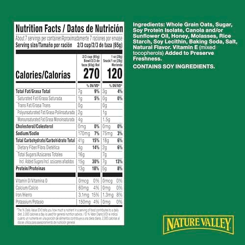 Amazon.com : Nature Valley Oats & Honey Protein Granola, Family Size, 17 oz | 50% More Than 11 oz Pouch, 13g Protein & 33g Whole Grain per Serving, Good Source of Fiber : Everything Else - Image 4