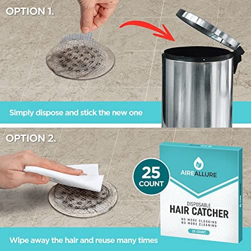 Aire Allure, 25 Pack, Disposable Shower Drain Hair Catcher Mesh Stickers - Image 6