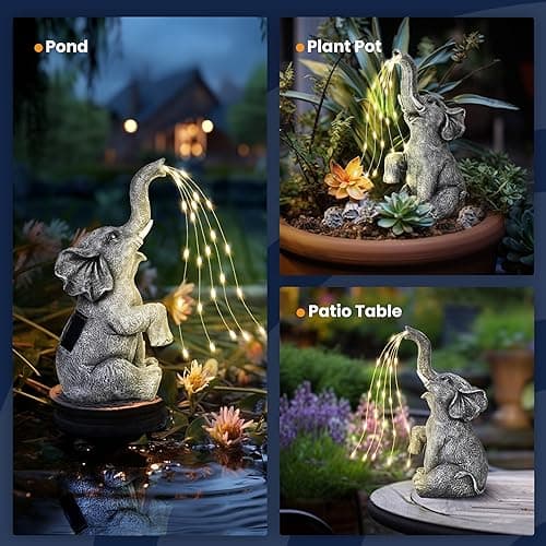 GIGALUMI Solar Garden Decor Watering Elephant Statues Outdoor, Birthday Gifts for Women Mom Grandma Senior Elder, Elephant Ornament for Balcony, Garden, Patio, Yard, Lawn (Constant Lights Only) - Image 7