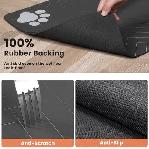 Pet Feeding Mat-Absorbent Pet Placemat for Food and Water Bowl, with Waterproof Rubber Backing, Quick Dry Water Dispenser Mat for Dog and Cat (12"x20", Striped Dark Gray) - Image 5