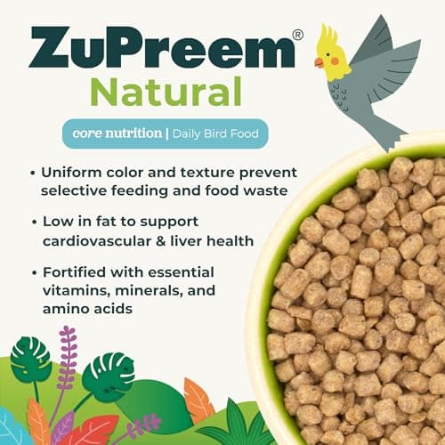 ZuPreem Natural Bird Pellets, Daily Bird Food for Cockatiel, Lovebird, Quaker, Small Conure, Lorikeet, Core Nutrition for Medium Birds, Added Vitamins, Cockatiel Pellets (M, 2.5 lbs) - Image 4
