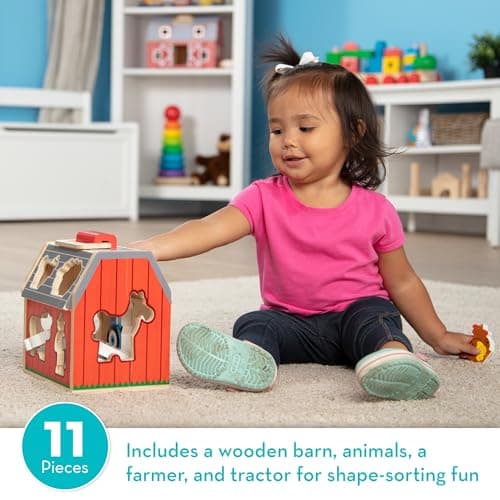 Melissa & Doug Take-Along Wooden Toy Barn, 11-Pc Portable Toddler Playset with Farm Animals & Pop-Up Roof, Preschool Learning Toys for Girls & Boys 2+ - Image 5